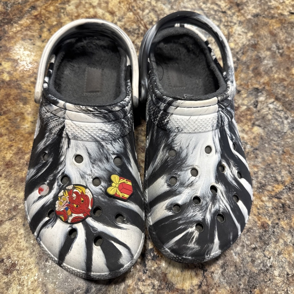 Crocs Classic Lined Clogs Mens 7 Womens 9 Black White Marble Lined